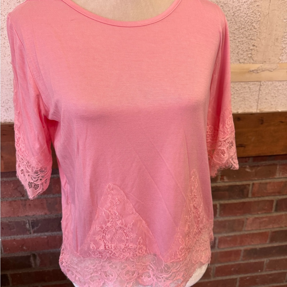 Roommates Pink Boxy Blouse with Lace Detail